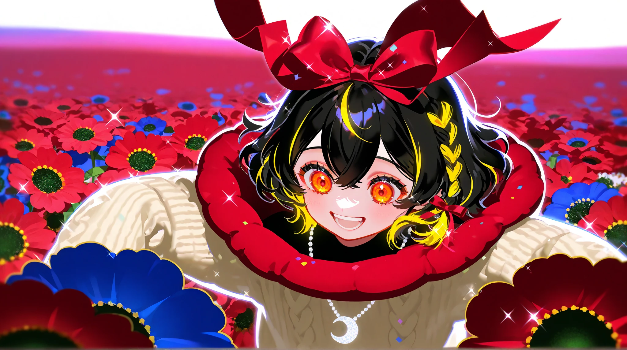 (Masterpiece:1.4), (best quality:1.2), <lora:sugar_rush_evelynn-000016:1>, sugar rush evelynn, 1girl, strapless dress, gloves, chocolate on body, strawberry hair ornament, multicolored hair, pink skin, colored skin