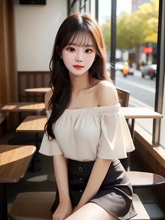 A girl of about 24 years old,simplicity,Extremely beautiful and delicate,(light make-up),Black color hair,A sweet smile,Delicate and beautiful fair skin,Realistic and realistic,exquisite and complete facial features,Detailed depiction of the face,tall nose bridge,Red lips,Beautiful, gentle and beautiful girl,Smooth hair,extremely detail hair,Feminine temperament,Fill your face light,hyper realisitc,photorealestic,8K quality,extremy detailed,Realistic details,Works of masters,Realistic to the extreme,big breasts body,Beautiful,Pure desire,Stunning beauty,Peerless beauty,Highest image quality,8K分辨率,goddes,ssmile,Fine facial features,Hair over the shoulder,A brown-haired,Large long thick legs,(((High-waisted French top))),(((short skirt))),rays of sunshine,facing at camera,The body is well-proportioned and firm,Gentle eyes,Exposing thighs,stand posture,Stand inside the mall,Full body photo