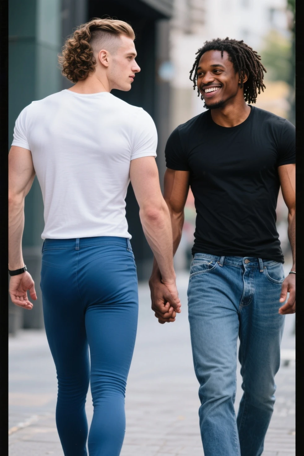 photograph, adult white male father, buying white male college student son, a multipack package of men’s white briefs. father smirks, son looks embarrassed
