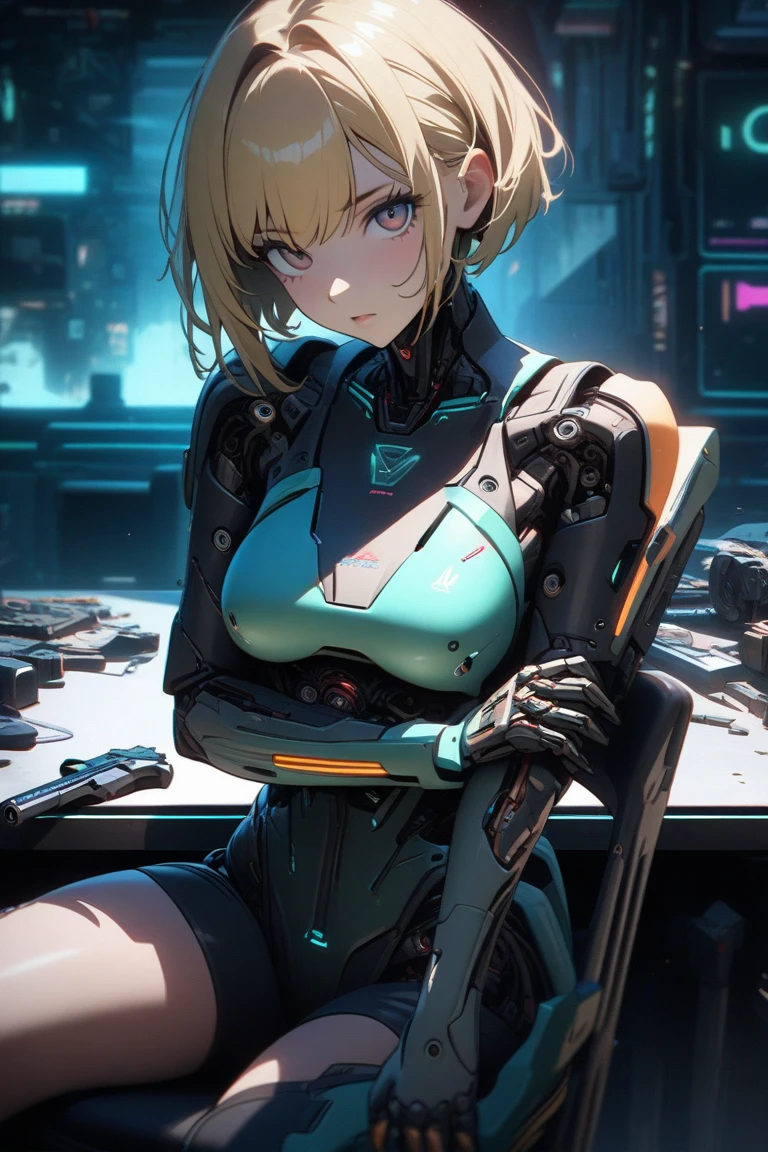 1 boy, blonde short messy hair, blue eyes, beautiful detailed eyes, beautiful detailed lips, extremely detailed eyes and face, cyborg, futuristic headset, cyborg crop top armor, mind control device on head, futuristic clear glass-like visor, lying on futuristic table, futuristic lab, futuristic technology, mind control device connected, (best quality,4k,8k,highres,masterpiece:1.2),ultra-detailed,(realistic,photorealistic,photo-realistic:1.37),HDR,UHD,studio lighting,ultra-fine painting,sharp focus,physically-based rendering,extreme detail description,professional,vivid colors,bokeh,sci-fi,concept art
