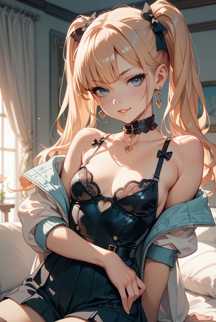 NSFW,(pale illustration,anime illustrations:1.2),(masterpiece, highest quality, so beautiful, Super detailed),textured skin, high details,8k,gleaming skin,pale outline

(hachimiya meguru, idolmaster:1.2),gold hair,

1 girl,(black Thighhighs:1.3),middle breasts,shorty,happy smile,
Leather suit,standing,
from front,white and clean bedroom
