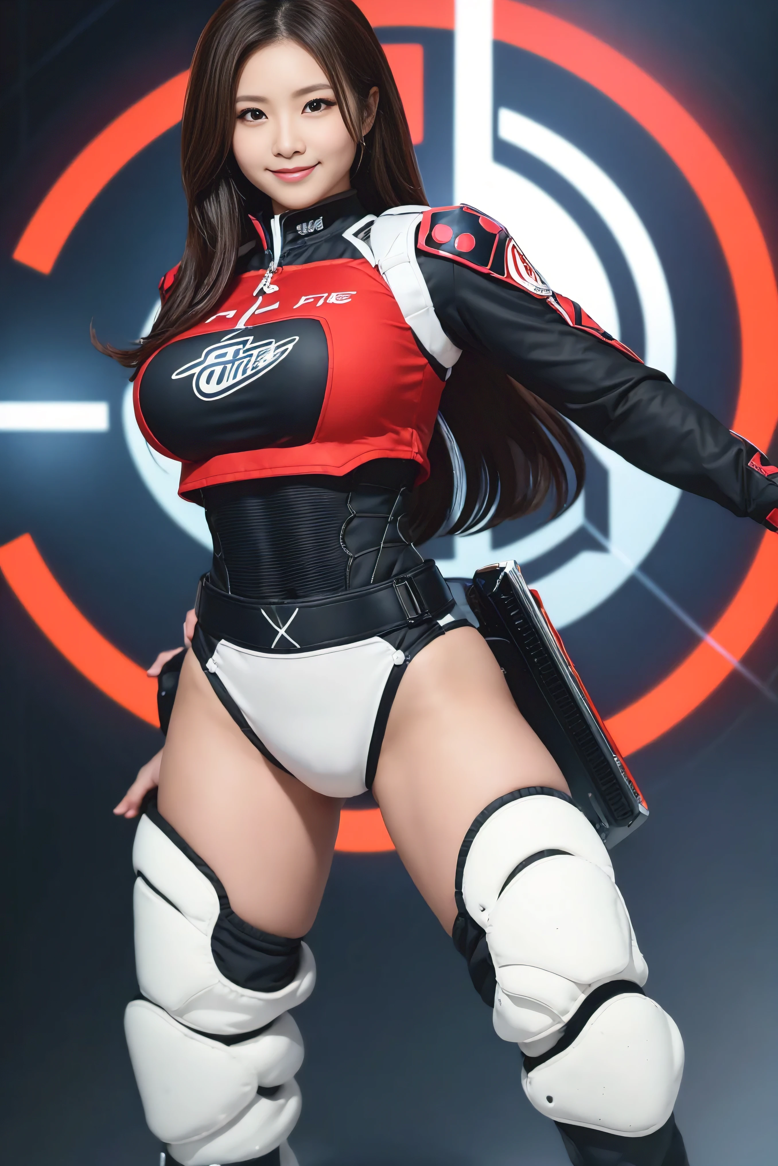 ((full_body))、Woman、red_background、big_breasts、Detailed、(nurse_custom)、POP、vivid、sexy_pose、out_tongue、underboob