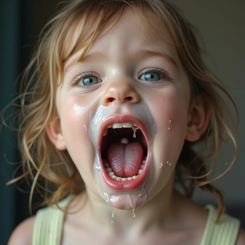 (from front:1.6), (from below:1.1), photo realistic, Ultra-high resolution, Very detailed, 8K Ultra HD, Soft lighting, ultra high quality, (extreme close-up:1.5), (look at viewer:1.5), detailed mouth, detailed tongue, (blush:1.3), (sweat), wet skin, POV, (open mouth and tongue out:1.5), (12 years old:1.5), (white dress shirt), (blunt bangs)