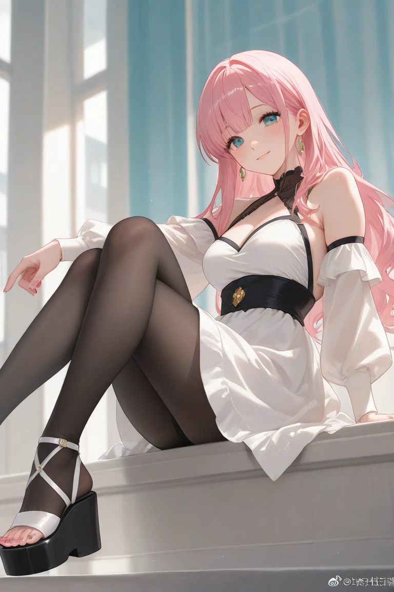 mika_misono， （tmasterpiece）， （（（Very detailed CG unity 8K wallpaper）））， daysies，
Best quality at best， illustratio， Beautiful Meticulous Girl， Lying on the window， depth of fields， Detailed face and beautiful face， largeeyes， Lace， frilld， ellegance，Raised sexy，Big-breasted temptation， pastel colour，Wear underwear，Skirt Sketch by Jean-Baptiste Monger， filiform， long whitr hair， Pink hair， White patterned thighs， Naked foot， Yellow eyes，
Falling petals， Enigmatic Atmosphere， 
glitters， llight rays， Lens glare， light particules， super-fine， exquisite detailing， cinmatic lighting， sharp fokus， Bokeh highlights， cinematic post process，