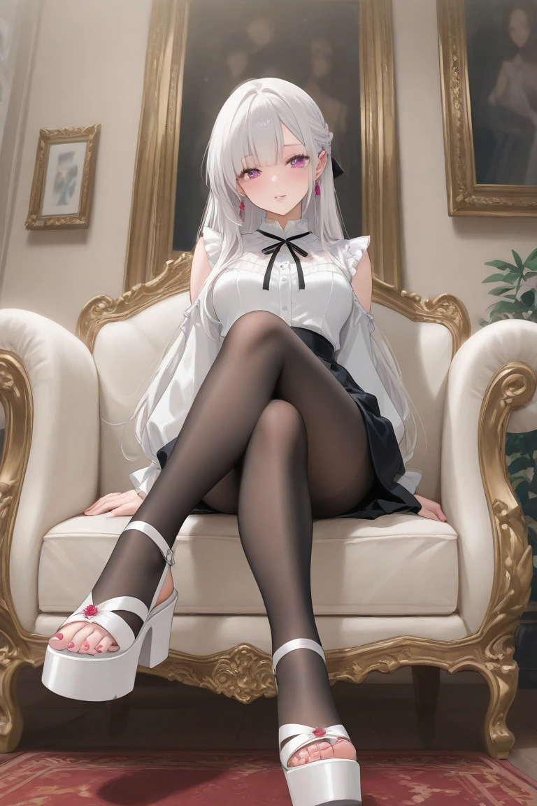 masterpiece, best quality, girl, white hair, white pantyhose,