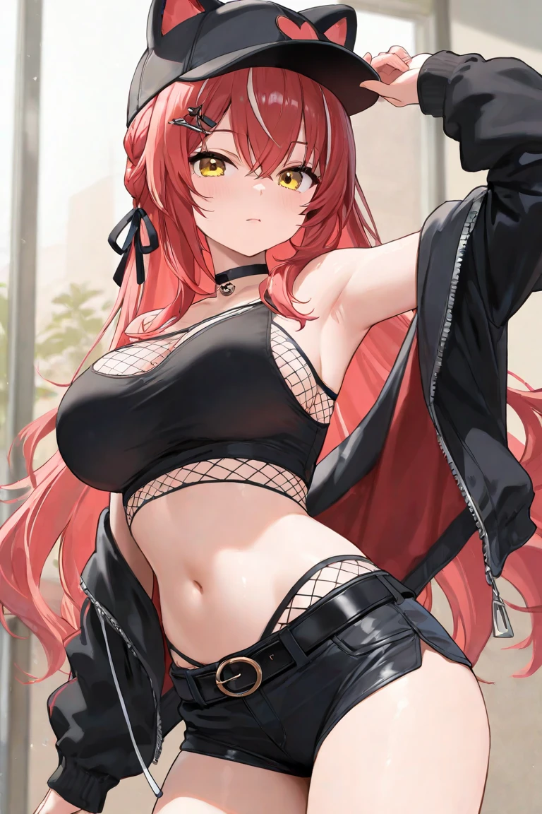  harudesu, red hair,  choker, tattoo, gloves, large breast,  long hair, masterpiece, best quality, highly detailed, a girls with a gun, open mouth, blazer, sexy gaze, (nsfw) not
safe for work, badass pose , evil smile, smile, black bra, anime girl with long hair, long haired girl,
navel, evil expression, exposed belly, exposed navel, exposed midriff, exposed lower belly, micro
miniskirt, micro pencil skirt, pencil skirt ,holding a gun, outdoor,street,road, navel piercing