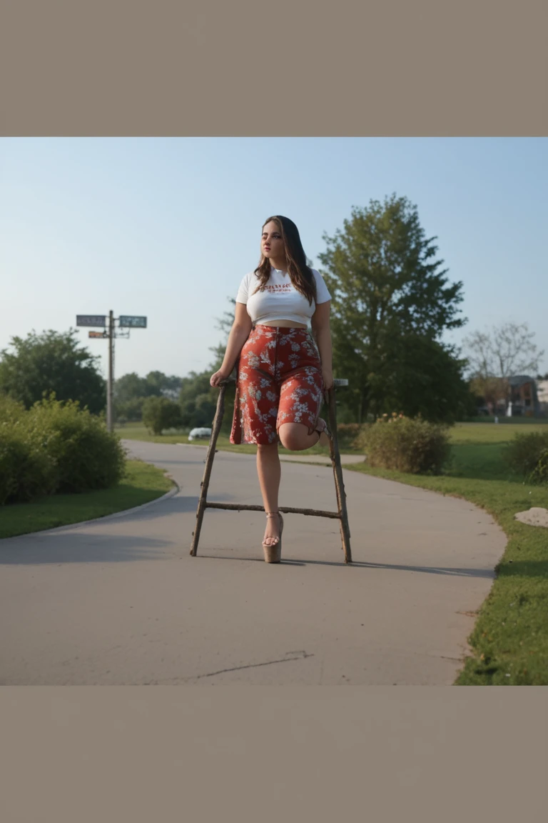 patterned dress, (big giant enormous oversized massive huge colossal breasts:1.5), (gigantic sagging breasts:1.5), (very long curly hair:1.25)