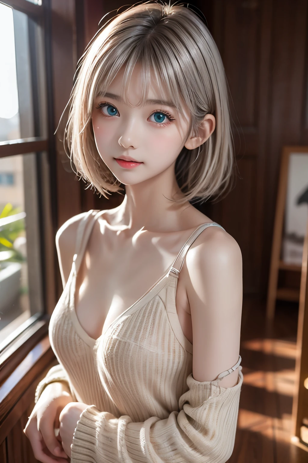 (8k, Realistic, RAW Photos, highest quality: 1.3), (One Girl), とてもbeautiful, (Realistic Face), (boyish, Silver color very short hair), beautiful , A brilliance that captivates the viewer, beautiful expression, beautiful breasts, (Realistic Skin), beautiful...