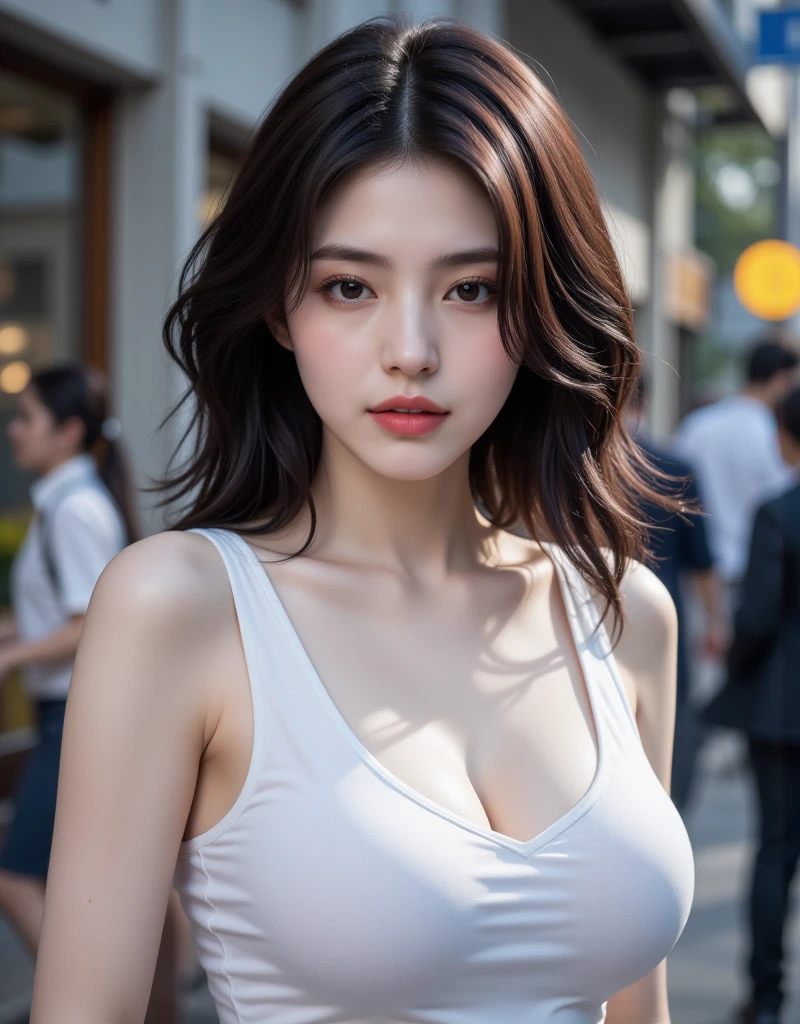 Wearing only one long shirt, (all buttons open: 1.1), big breasts, deep cleavage, best quality, masterpiece, illustration, very delicate and beautiful, very detailed, CG, unity, 8K wallpapers, amazing, fine detail, very detailed CG Unity 8K wallpapers, huge file size, very detailed, high resolution, handsome detail woman, very detailed eyes and face, wonderful detailed eyes, light on face,  (Best Illustration: 1.1), (Best Shadow: 1.1), Ultra High Resolution, (Photoreal: 1.1), (Photo Realistic: 1.2:1.1), Realistic Face Proportions, Slender, Smile, (Makeup: 0.4), (Fluffy Black Eyes: 1.21), Black Eyes, Looking at the Viewer, Dark Brown Hair, Earrings, Necklaces, Hairpins, Cowboy Shots, (Irregular Irregular Skin Imperfections, Veins, Skin Wrinkles Pores: 1.2), (Dark Night Background: 1.2), (Bokeh: 1.4),