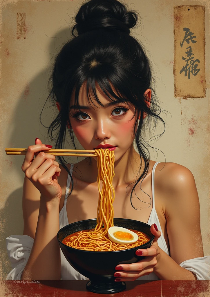 Masterpeace, hyperrealustic, decapitated female head on a bowl, Asian face, covered with noodkes and meat finger, sossis, seblak, like soup, ((eyes closed)), served like a food dish, bloody, photorealistic, 4K, Nikon, horror, ahegao face, with top shooting angle, very realistic, (complex detail: 0.9), (hdr, hyperdetail: 1.2), RAW, Sony Alpha a9 II, 24-105mm f/4, HDR,