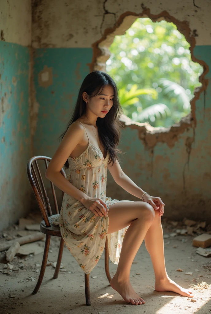 Highest image quality,best qualtiy,tmasterpiece,abandoned ruins,Garbage all over the ground 1.2,grimy,18-year-old Korean beautiful girl,very beautiful long slim legs,(((Random nudity 1.2))),exhibitionists,Random exposure of genitals