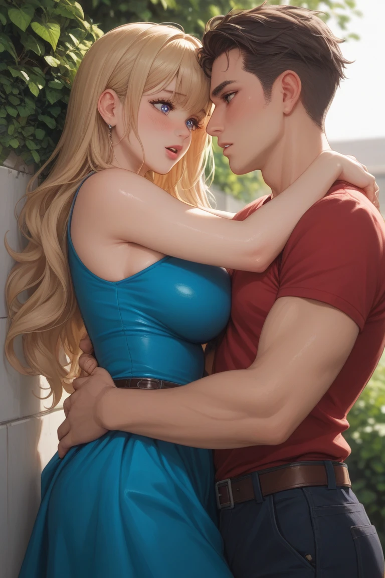 there are 2 people in the image: Cinderella in lingerie and Man. Handsome Man put his hands on Cinderella's soft tits, Blushing Cinderella in front of a man, foreplay before sex, Man gropes and squeezes Cinderella's tits, passion, the man can no longer contain himself, kisses