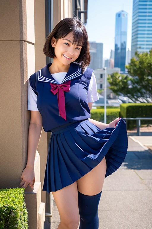 (16K, HDR, High resolution), ((((Full body photo,Raw photo, Hyperrealism, masterpiece, highest quality, ultra High resolution)))), (Pin Light, Backlight,Cinematic Light), ((((Japanese school girl uniform,Sailor suit,Skirt flipped up by strong wind,Jump energetically,Dynamic pose,Sexy pose),Camel Toe,Panties digging into pussy,Reveal uniforms))), (Hyper Detail, finely), 1 Korean Idol, (((Shooting from directly below,Panty shot,String-shaped panties,Angle to look into pussy:1.3))),Beautiful Goddess,Archaic Smile,Ahegao,Narrow waist,Perfect Style,Huge breasts,Very heavy chest,Big Ass