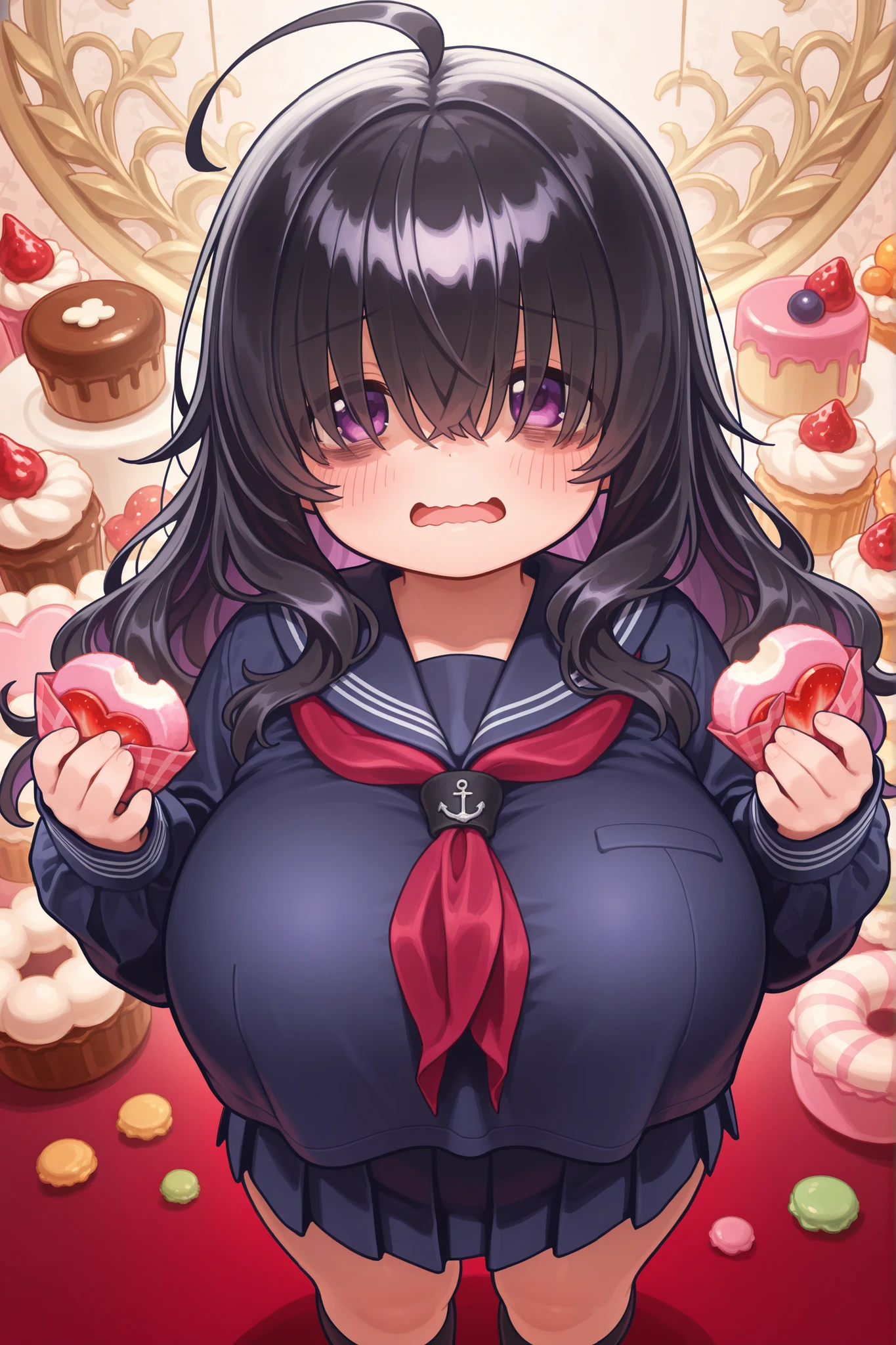 In front of the vending machine、high school girl、Black bob hair、hairpin、Open-mouthed expression of joy、Drooling((She stares at my penis with pleasure))、Hearts in the eyes、Large Breasts、、nsfw