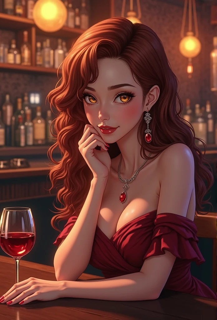 A dark-haired young woman sat at the wine table laughing happily