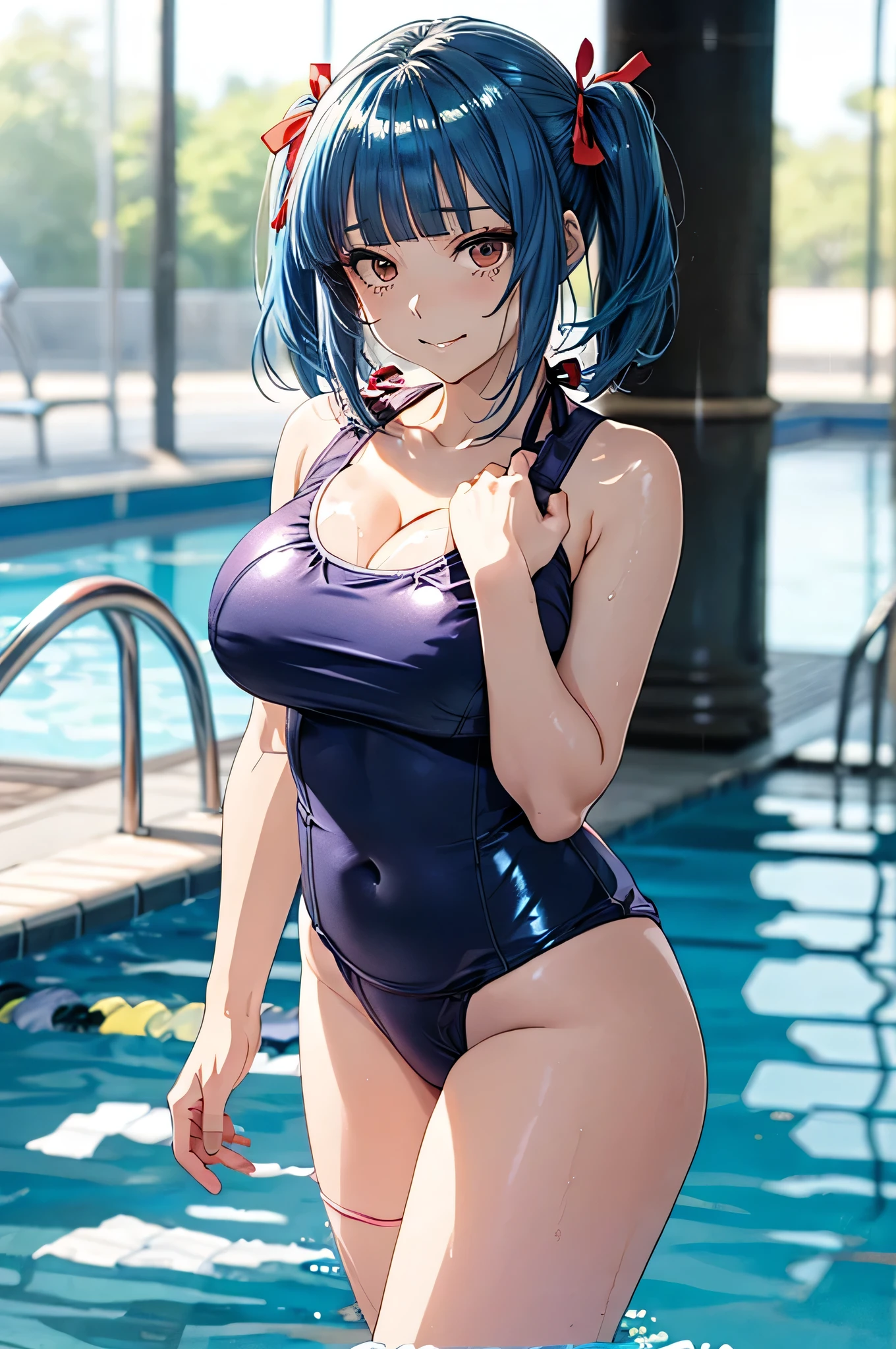 Absurd, Super detailedな,(In 8K:1.3),Masseter muscle area,(masterpiece:1.2)、(Highest quality)、4K、Super detailed、(Movement Structure:1.4)、(Shining Lights), High resolution, Best Quality、(One girl:1.4),Super detailedな,Bright colors、Treebreak Production Art,High-level image quality、Fine image quality、Intricate details,Volumetric Lighting,Realism BREAK、Profile、 Idol face、、Very beautiful face and eyes, Beautiful images、 natural make up、puffy eyes、catchlight eyes、deep detailed eyes、 (Big Tits)、(glossy skin :1.5), (Light blue hair,short hair、blunt bangs:1.2)、 (orgasm face), Dark navy eye color、 (A school swimsuit with a vivid texture:1.3)、(Breast bag)、 (beach with sea view),(Baby Face:1.5)、squatting、
