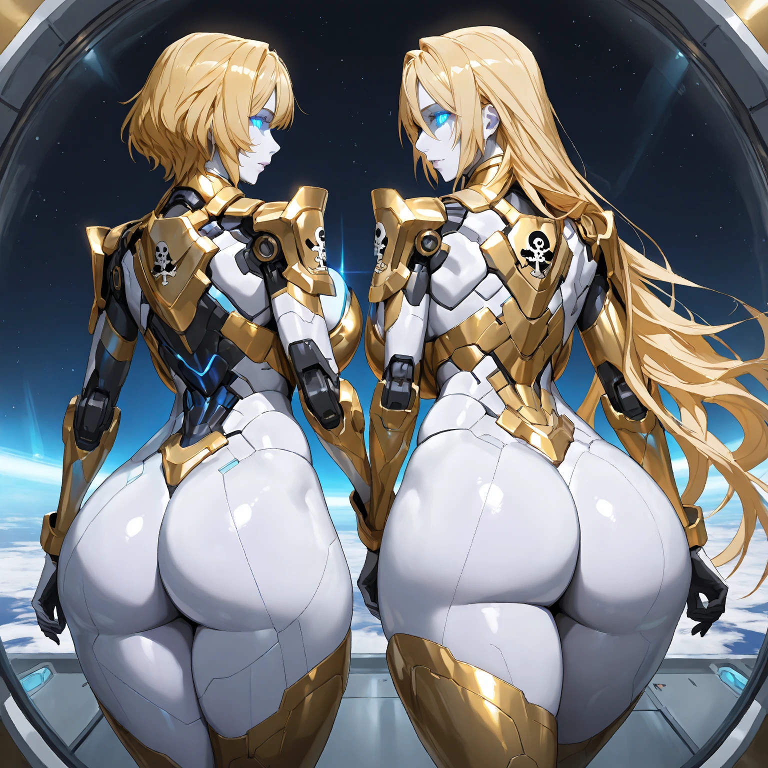 2 girls、full body photo、Group photo、multiple、Plump、Super big breasts、super big butt、camel toe、huge tit、Nipple Puffs、cleavage、android、symmetrical docking、Chobham Armour、join handechanical fusion