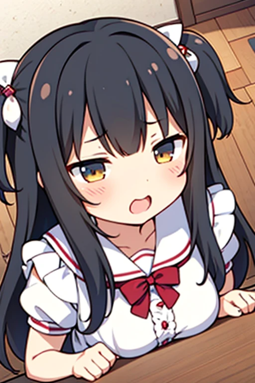 alone, One girl, (A pleasant looking face:1.2), Crown braids in the same color as your hair, hair ornaments, Hair Ribbon、Black Hair、(blush:1.8)、bed、(Cowgirl:1.2)、(naked:1.2)、(Sweat:1.2)、Nippleouth wide open、Drooling、steam