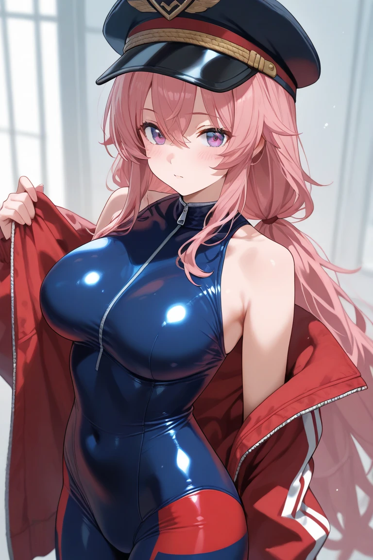 (8K, top-quality, masterpiece:1,2), (reallistic, Photorealsitic:1.37), Super Detail, One girl,), (Highly detailed), (beautifully detailed eyes), (of the highest quality), (super detailed ), (masterpiece), (Detailed face),20yr old, ,1 girl, ((pink hair,long hair)), medium breasts, clothed, Perfect Lighting, BREAK, (cut-out glossy bodysuit:1.5), (midnight blue:1.3), (satin:1.2), (shiny:1.3), (white lines:1.2), (shoulder cut-outs:1.2), (chest cut-outs:1.2), (tight-fitting:1.2), (silver chain necklace:1.2), (silver hoop earrings:1.2), (blue suede pumps:1.2), BRAKE, (high quality:1.5), (upper body and thighs:1.3), (long wavy pink hair:1.3), (mysterious smile:1.2), (downcast eyes:1.2), (looking at viewer:1.2), (hands in front of chest:1.2), (one leg forward:1.2), (tiptoes:1.2), (cutouts visible:1.2), (burgundy background:1.2), (dramatic lighting:1.2), BRAKE (sweat:1.2), (steam:1.2), (masturbation:1.2)


