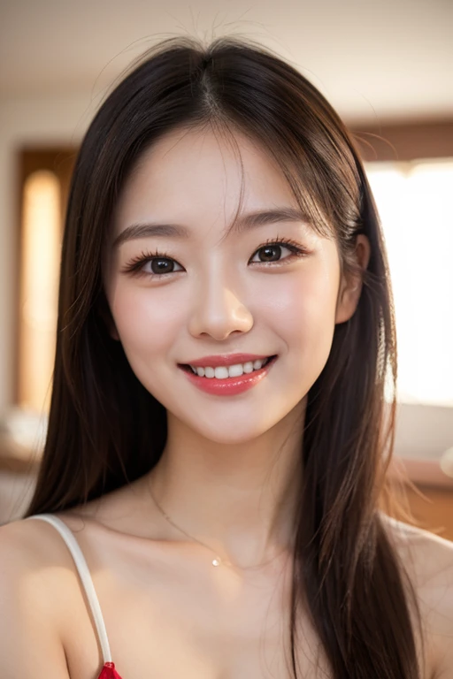 masterpiece,best quality,(Japanese ),((Beautiful girl)),cleavage,indoor,(perfect body beauty:1.2),(shy smile),beautiful teeth,