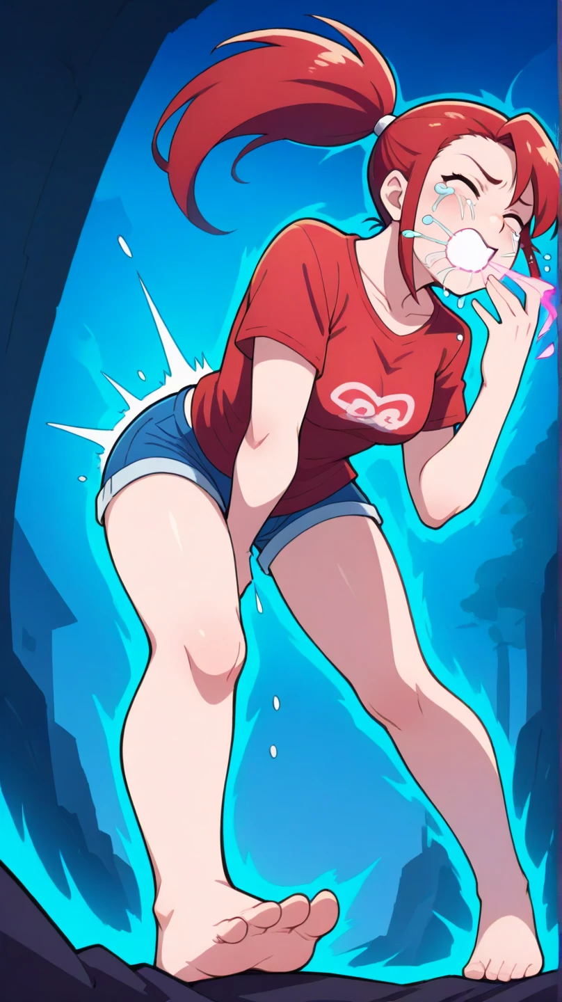 NSFW:1.3、Masterpiece、best scenery、top-quality、hightquality、high-detail、hight resolution、high details、lensflare、光线追踪、high quality texture、high quality shadow、Beautiful in detail、Detailed texture、Realistic and colorful、adult woman、(intricate-detail、make - up、pureerosface)、Shy laughter、(Water wetting_Chibi T-shirt)、large udder、(Thoracic protrusion)、(Opening legs、Wide legs open、Crab crotch、spreading crotch、Raise both hands、Arms outstretched)、(Above Knee Shot)、(low angles)、(miku hatsune)、(Take a deep breath and generate images)、(Believe in yourself and push yourself beyond your limits)