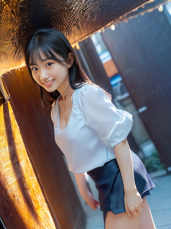 Outdoor,Beautiful beautiful thighs,Sexy shorts,Night Sky,Bun Hair,Angle from the front,A happy smile,(8K),(Highest quality)、(Ultra-high resolution)、(RAW Photos、Cinema Lighting、high resolution、masterpiece),Photorealistic,I can see your belly,Standing posture