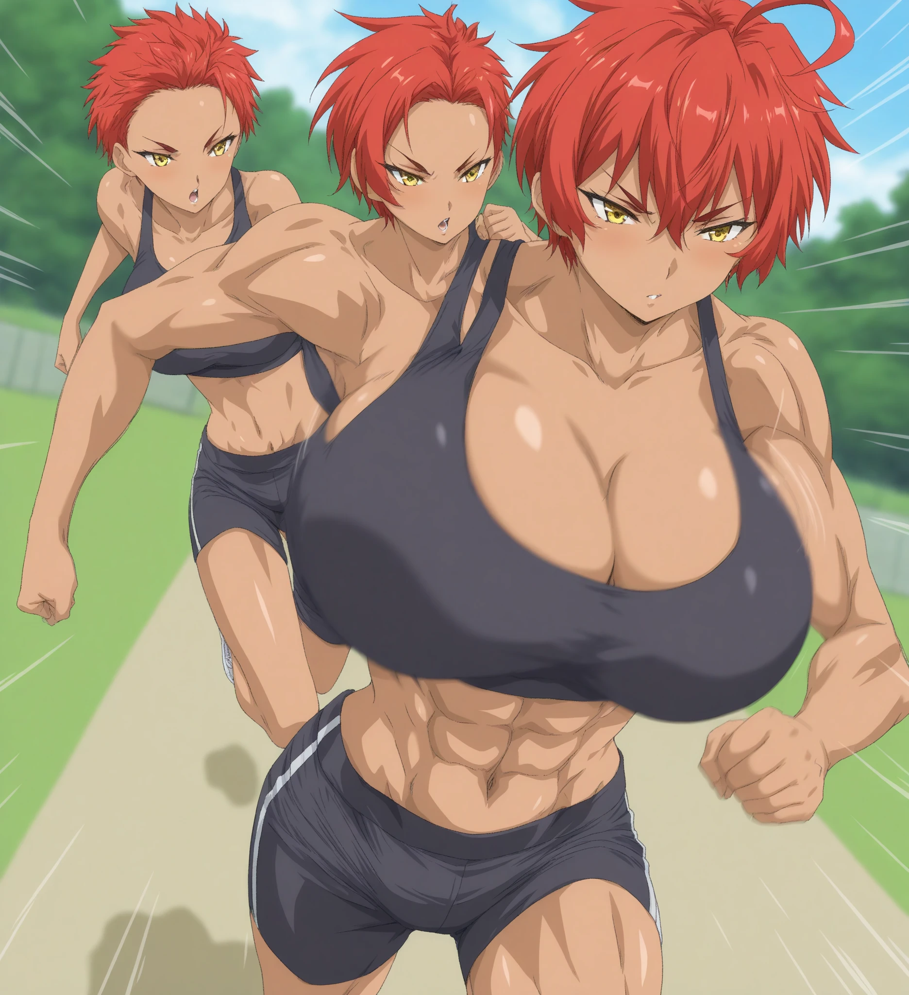 (Private 4K)、(High resolution:1.2)、(High freshness:1.2)、、(Whole Body Ezbian:1.2)、(Two Women:1.6)、((Women with exaggerated large physiques))、(Huge breasts with intense movements:1.2)、abnormally developed muscles,,Barefoot woman, , Big arms、(Huge muscles:1.4)、(Dynamic pose:1.2)、(Woman running with all her might:1.6)