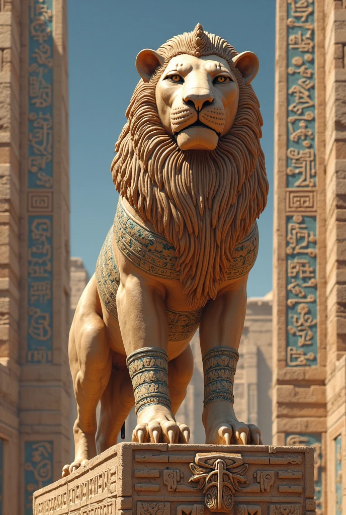 A temple wall having embossed carving of artistic lions