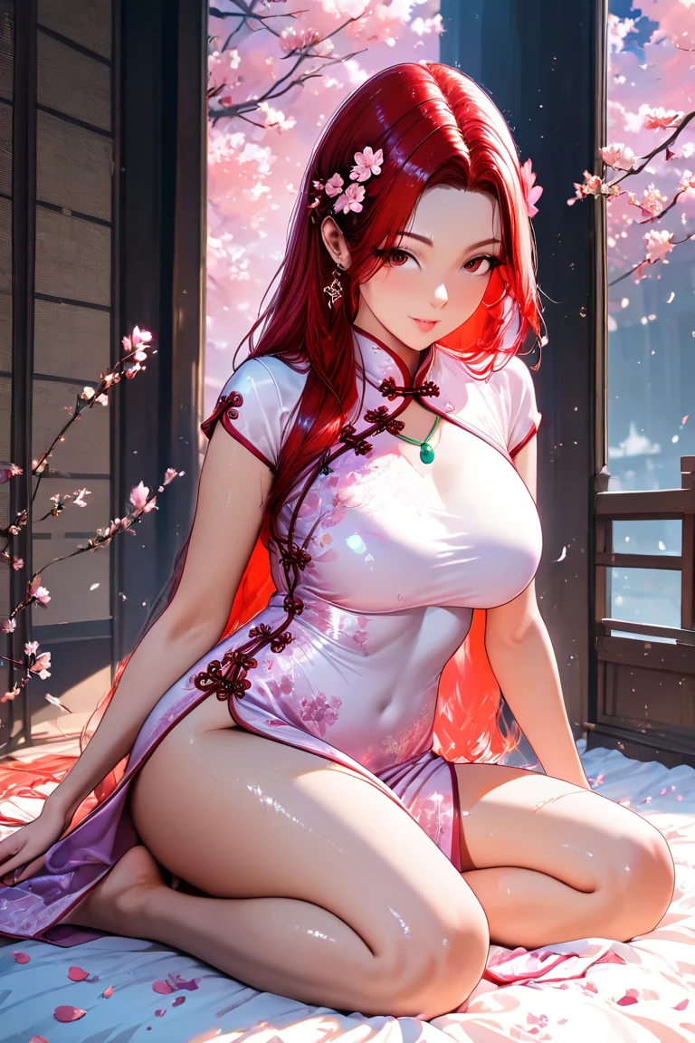 Masterpiece, (photorealistic:1.5), best quality, beautiful lighting, real life, nami \(one piece\), 1girl, architecture, cherry blossoms, east asian architecture, falling petals, gold, japanese clothes, kimono, log pose, long pink hair, looking at viewer, smile, pink hair, petals, shoulder tattoo, solo, tattoo, teeth, intricate, high detail, sharp focus, dramatic, beautiful girl , (RAW photo, 8k uhd, film grain), caustics, subsurface scattering, reflections, realistic elsa, riding a bike with bikini, 8k resolution, (best quality: 1.1), (anatomically correct: 1.1), (perfect hand: 1.1 ), ( (Facial Detail: 1.3)), (Skin Detail), (Perfect Eyes), (Perfect Nose), short red hair, (perfect hand fingers),