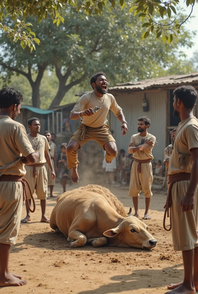 In a yagam done by bramhanas some peoples are beaten a dog with wood and rocks 
