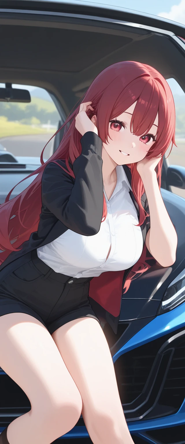 Red-haired woman with green eyes、Adult、back、Dick、Back seat、Creampie、Feels good