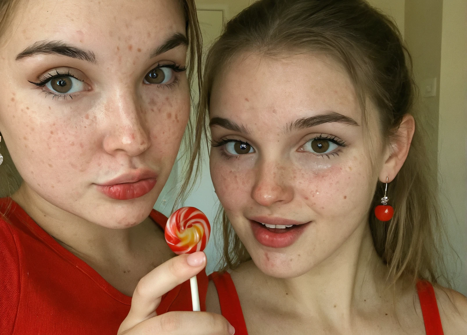 cute 16 year old girl, she looks like actress Elle Fanning when she was a teenager, messy and wet hair, wet body, beautiful happy smile ,naked taking a bath, she is naked, hiding her breasts holding strawberries, bellybutton visible through the water, ((visible breasts)), her body is soaked, in her cute pink bathroom, lying on the bath tube, small breasts, tiny breasts, cute and comfortable pose, sexy gaze, pale skin, blond haired girl, wet messy hair, ((wet body)), extreme skin detail, ultra realistic, 8k, ((NSFW)), lolita scene, masterpiece scene, she is seducing the viewer by exposing her breasts, expressions of intense sexual pleasure:2.0, transparent water