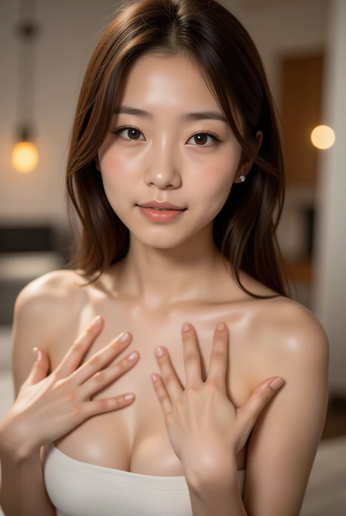 (Photo provided：EOS-1D X Mark III), (lens: Canon EF24mm F1.4L II USM), (ISO300), (shutter speed 1/2340 seconds), ((super sharp focus)), (professional artwork), (Award-winning photo), (highest quality), ((masterpiece)), (8K), (realistic), (RAW photo), (disorganized), (Super detailed description), (super detailed), (realistic pictures), (professional front lighting)), (Beautiful woman full of charm), (21 year old pretty woman), (alone), ((((cowboy shot)))), ((from a low angle)), (looking down at the camera), ((detailed face, fine eyes)), ((perfect eyes)), ((beautiful eyes)), (double eyelid, eyelash, natural makeup), ((Glossy skin, white skin)), (lip gloss), ((delicate features, beautiful face)), ((Happy, bright, bright笑顔)), (Pueros face_v1), (Cute like a K-pop idol), (sexy like a Gravure Idol), (blush), (short hair, glossy black hair), (perfect anatomy), ((slender body shape)), (slim waist, Thin waist like a professional model), (thin legs), (perfect body proportions), (erotic, sensual, sexy), ((NSFW)), ((((She wears white high neck body stockings)))), (((((It is very small, Thin and completely transparent))))), ((((huge breasts, sexy cleavage))), (off shoulder, sexy collarbone), ((((((The protruding hard erect nipple tip and large areola are pale pink.)))))), ((((Clear depiction of cameltoe and pubic hair)))), ((Panty Jobs)), (handjob)
