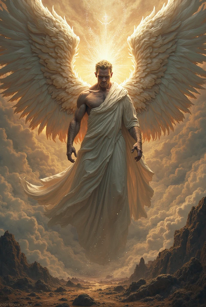 a man standing in front of a giant god of mercy