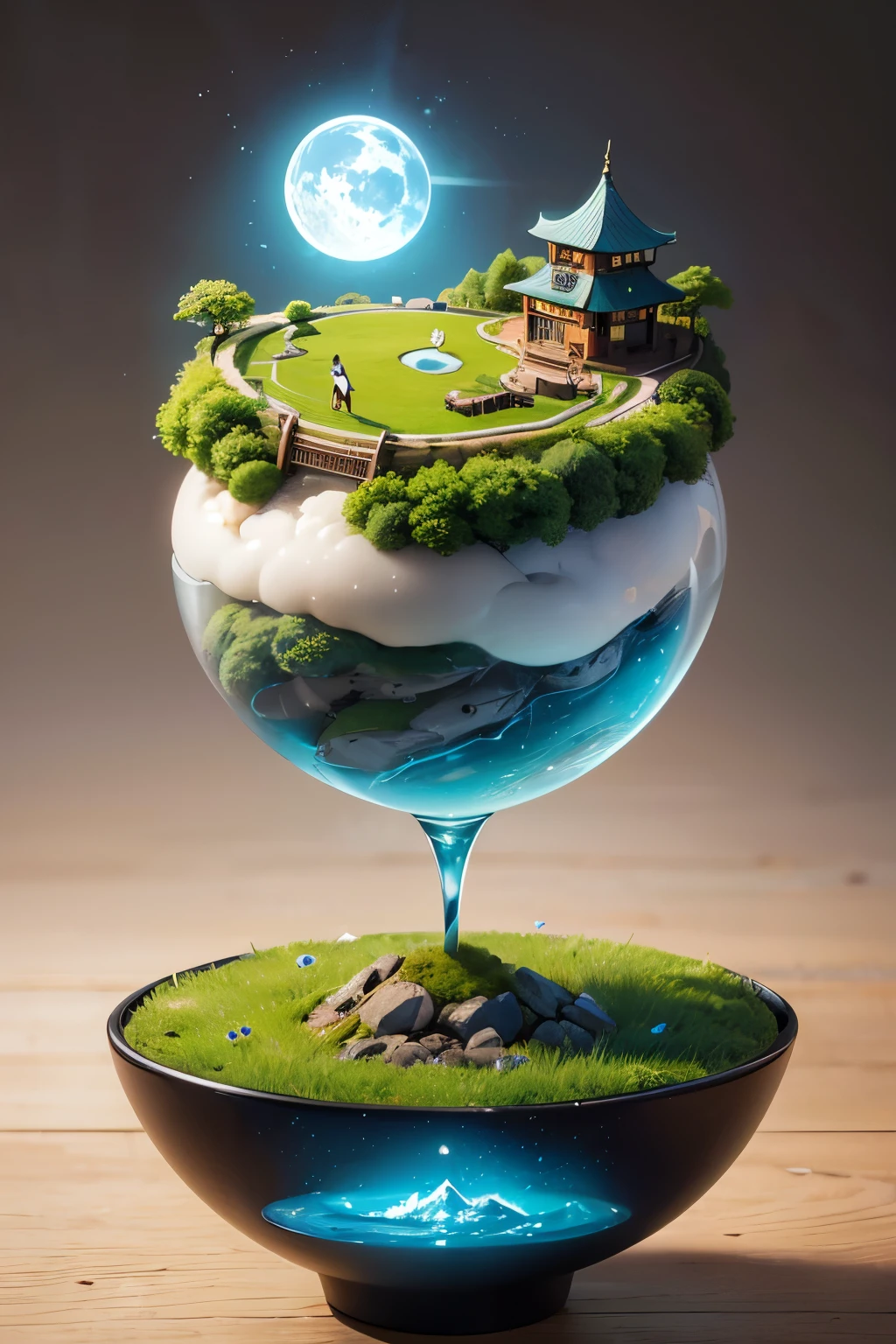 solarpunkai。create detailed images。small、There is an elegant garden、small floating island floating in the air with an elegant garden。