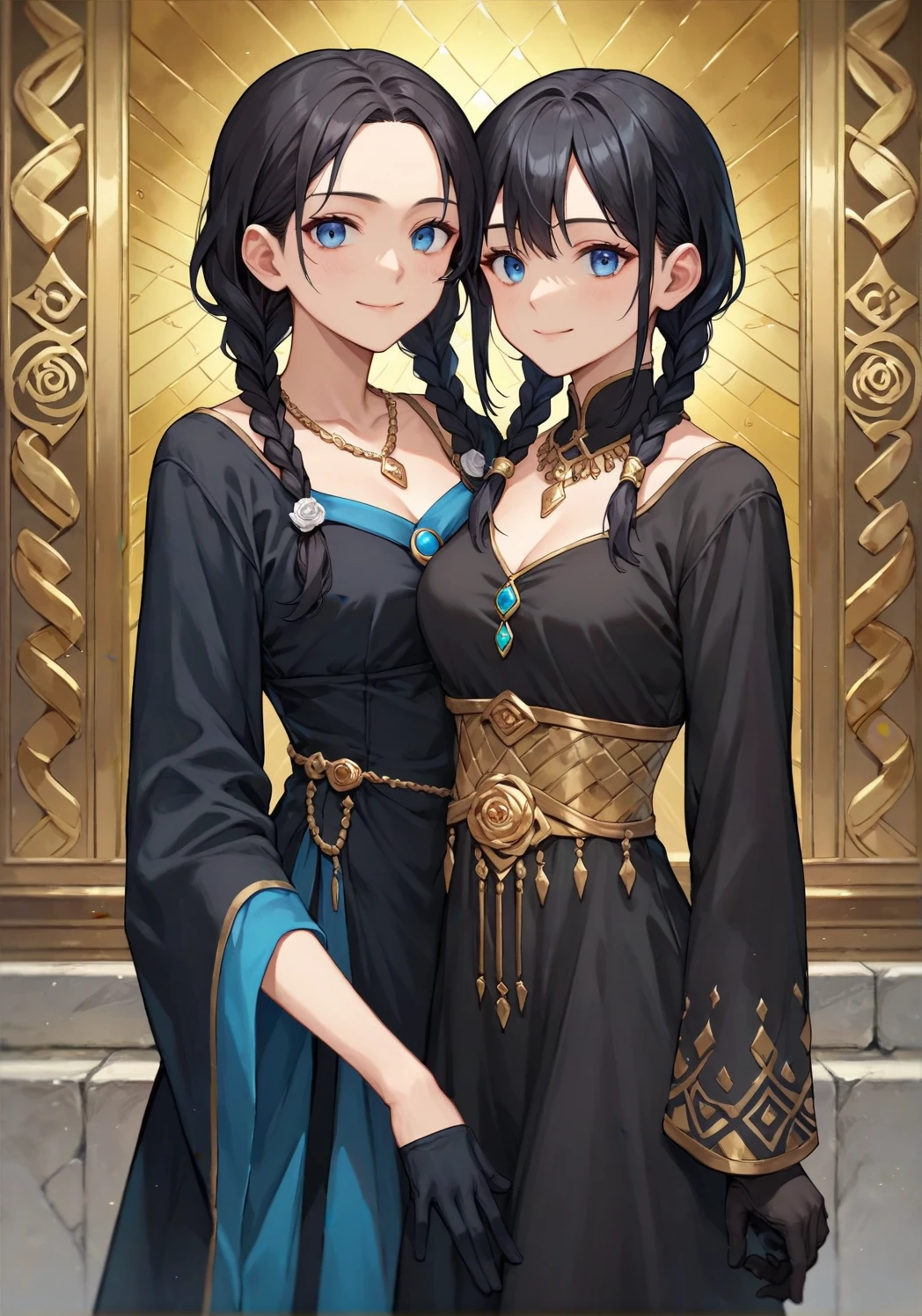 Cute bossy black hair blue eyes old historical koren mahwa style dressing anlong with curls
