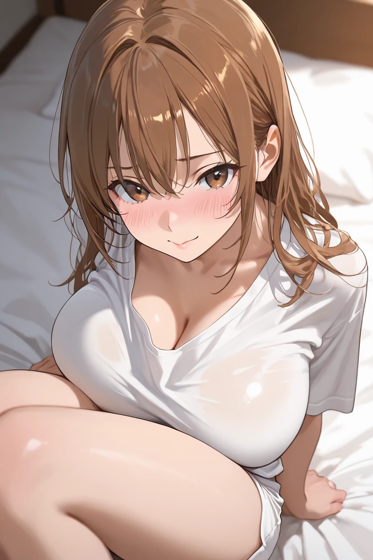 (debris flies),highest quality, expressive eyes, perfect face, 1 girl,big breasts, H cup breasts, good breasts,beautiful, the autumn leaves are still red,aki shizuha, blonde hair, short hair, yellow eyes, leaf hair ornament,bedroom background、full nude、blush、I can see the whole body、Sleep alone&#39;Came back、smile、open your mouth, tongue sticks out and drips、beautiful breasts