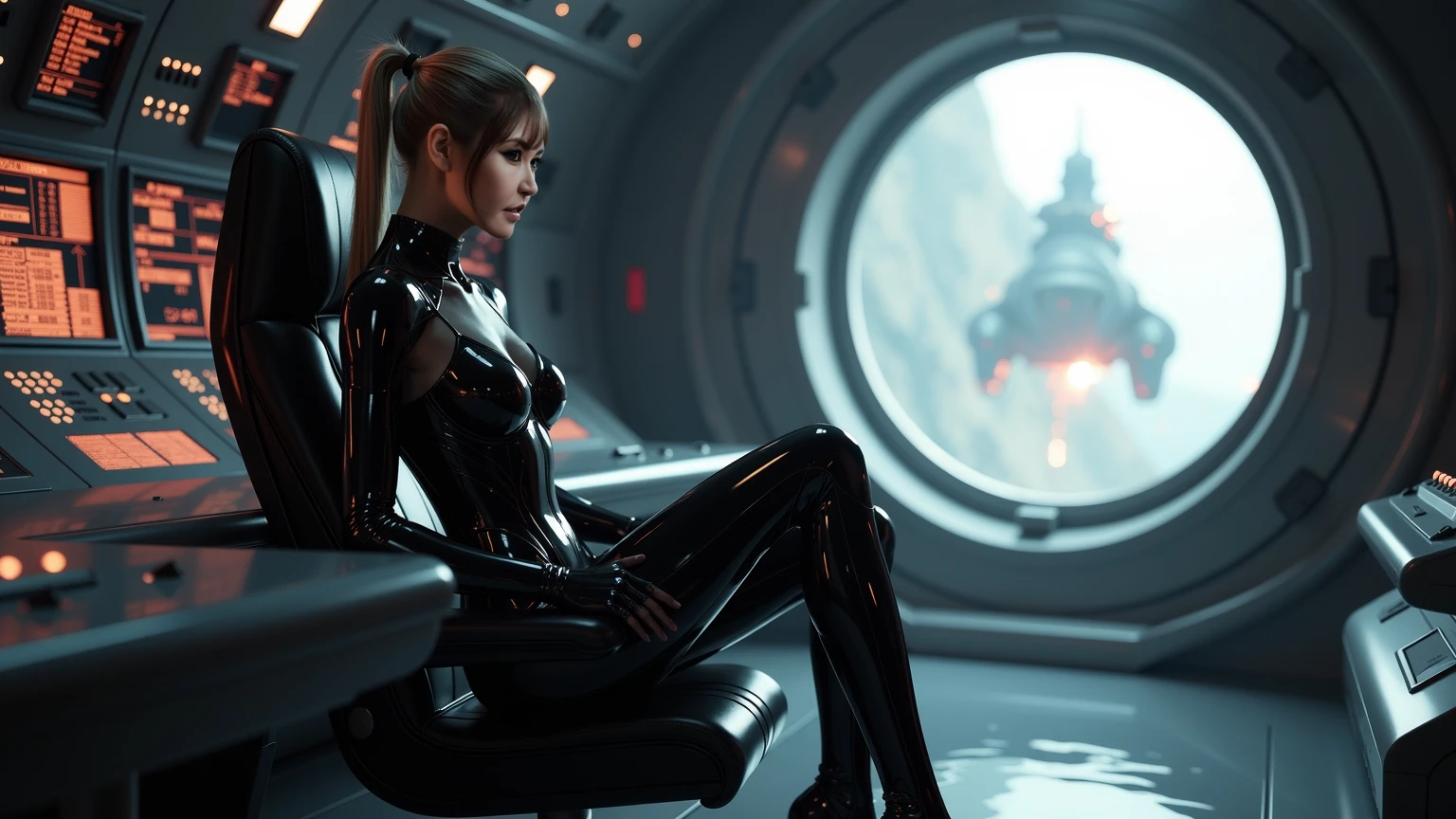 rendered in sfm, powerful woman sitting in space, detailed cinematic render, sci fi female character, artgerm julie bell beeple, sci-fi female, detailed cinematic shot, cgsociety inspired, cinematic cgsociety, model girl, 3 d render character art 8 k, twi'lek, lekku, red skin, green eyes, star wars, star wars space ship