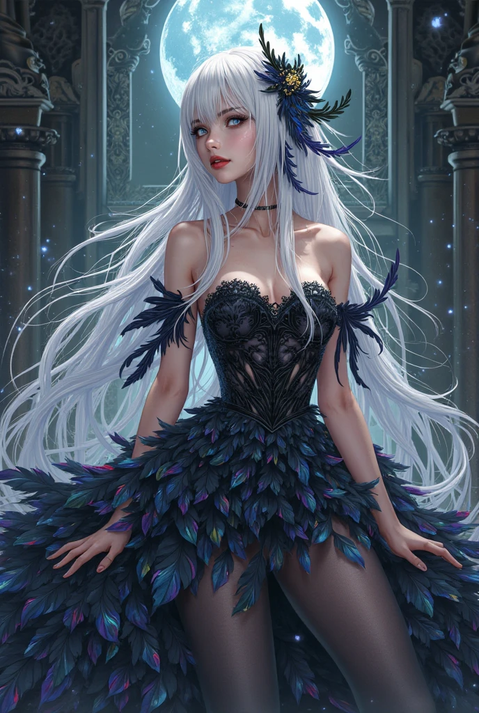 a beautiful young lady, wearing a long evening tight gown with a slit, long hand glove, beautiful hair, front pictures, 8k, highest quality, long hair, anime vision, fantasy, curve body, sparkling jewelry, full body pictures