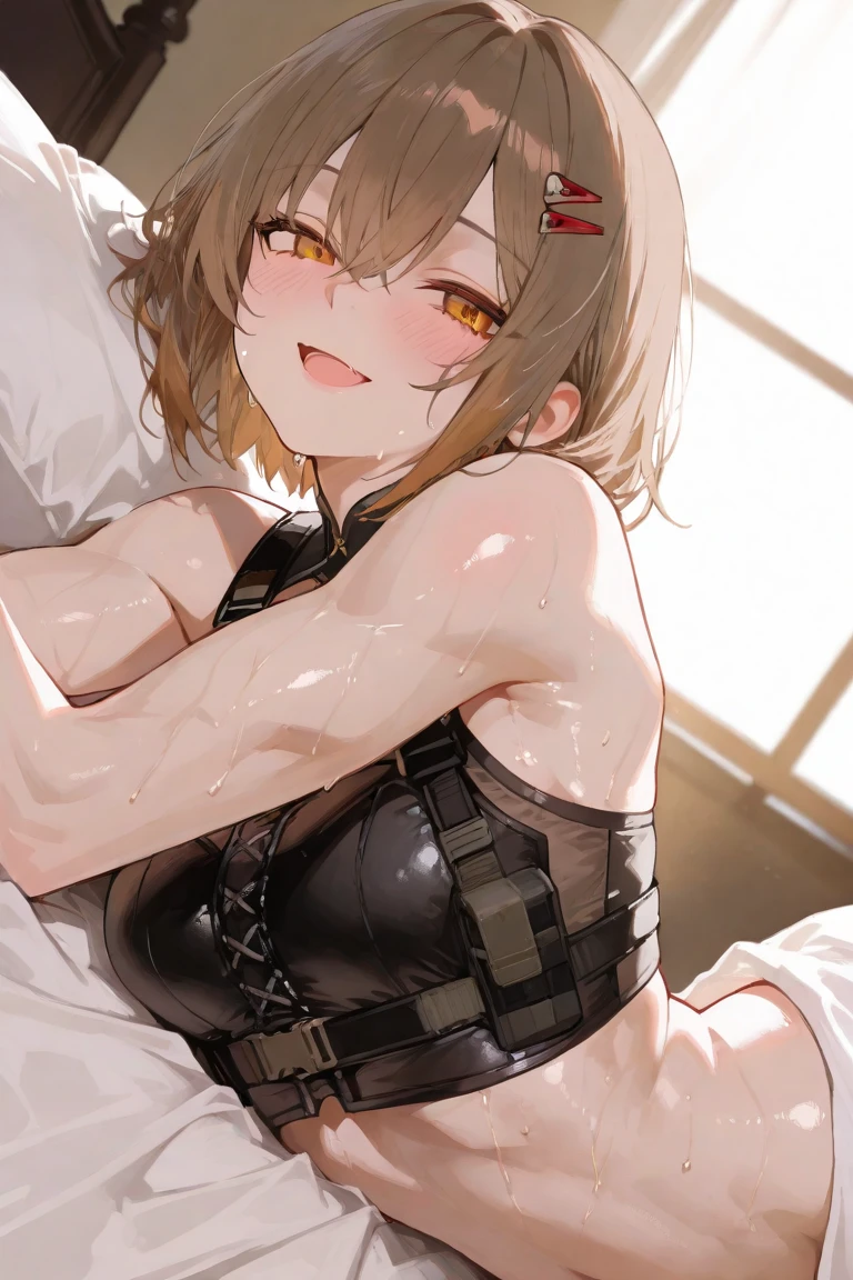Shiny blond hair, very long hair, sophisticated haircut, ((((hair fully braided)))), ((small twisted braids)), thin and oval face, submissive, (((gagged))), cute and blushing 18 years old anime girl, look away because she is embarrassed and blushes, bright blue eyes, detailed face, detailed members, detailed arms, detailed hands, Girl lying, tied by chains, shackled, can no longer move, tied tightly, very hard tied up with lots of chains, hampered by so many chains that she can no longer move, bound hands and feet, chains tie his whole body, tied extremely tightly and forcefully to her bed by a lot of chains, its limbs are strongly tied together by chains, his torso is tied up with thick cords, her chest is so tied up with chains that it sticks out, her legs are tied tightly with thick chains, his hands are tied behind his back with chains, she can no longer move her feet, her hands which are tied by thick chains, she desperately tries to free herself, likes to be tied tight with big chains, likes to be immobilized by big chains, lying down, his hands and feet are strongly tied to the railing of his bed, his legs are pressed together and tied with chains, its limbs are held vigorously by imposing chains, her hands are tied securely behind her back by chains, her chest is compressed by strong chains, she is pressed against her bed and restrained by large chains (shibari, arms behind the back:1.4), (hands on the back), (masterpiece, best quality) 1.5, 1girl, solo, (sexy, beautiful woman, perfect face, perfect eyes, perfect hands), samus aran, (shibari, arms behind the back:1.4), (hands on the back), Spread the legs, s' ((lie in bed by big chains)), ((close up of the girl)), ((((lie in bed)))), ((((a princess in armor trapped in a dungeon)))), ((((armor dress)))), ((((armor suit)))), ((((chained to the prison wall)))), ((((chained by big chains))))