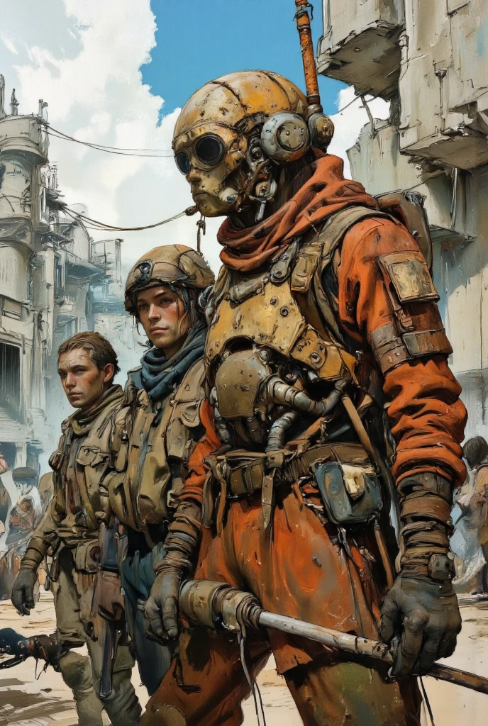 there are many people in a sci - fi city with helmets on, by katsuya terada, lucasfilm jesper ejsing, weta studio and james jean, katsuhuro otomo highly detailed, peter chung + moebius + loish, 1 / 6 katsuya terada, james jean marc simonetti, 1 / 8 katsuya terada --auto --s2