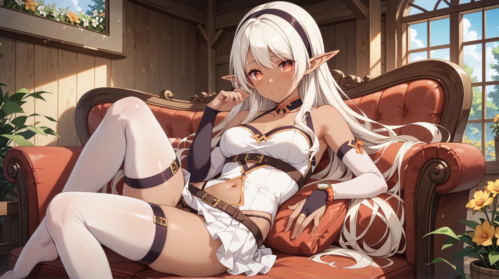 4D、Elven Girl,blacks,12year old,(8K picture quality、high-detail、masterpiece、ultra-definition)、Ray traching、Castle bedroom,Bedrooms,a blond、white hair、length hair、((Black skin))、high-detail skin、(Crying face),Slit skirt,Breakdown、Dog leash,Chained,Crouching、(NSFW:0.7)