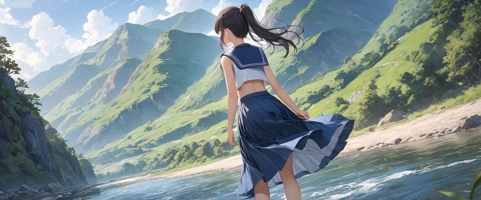 A beautiful blue sky like Ghibli　White cloud　Nostalgic　anime