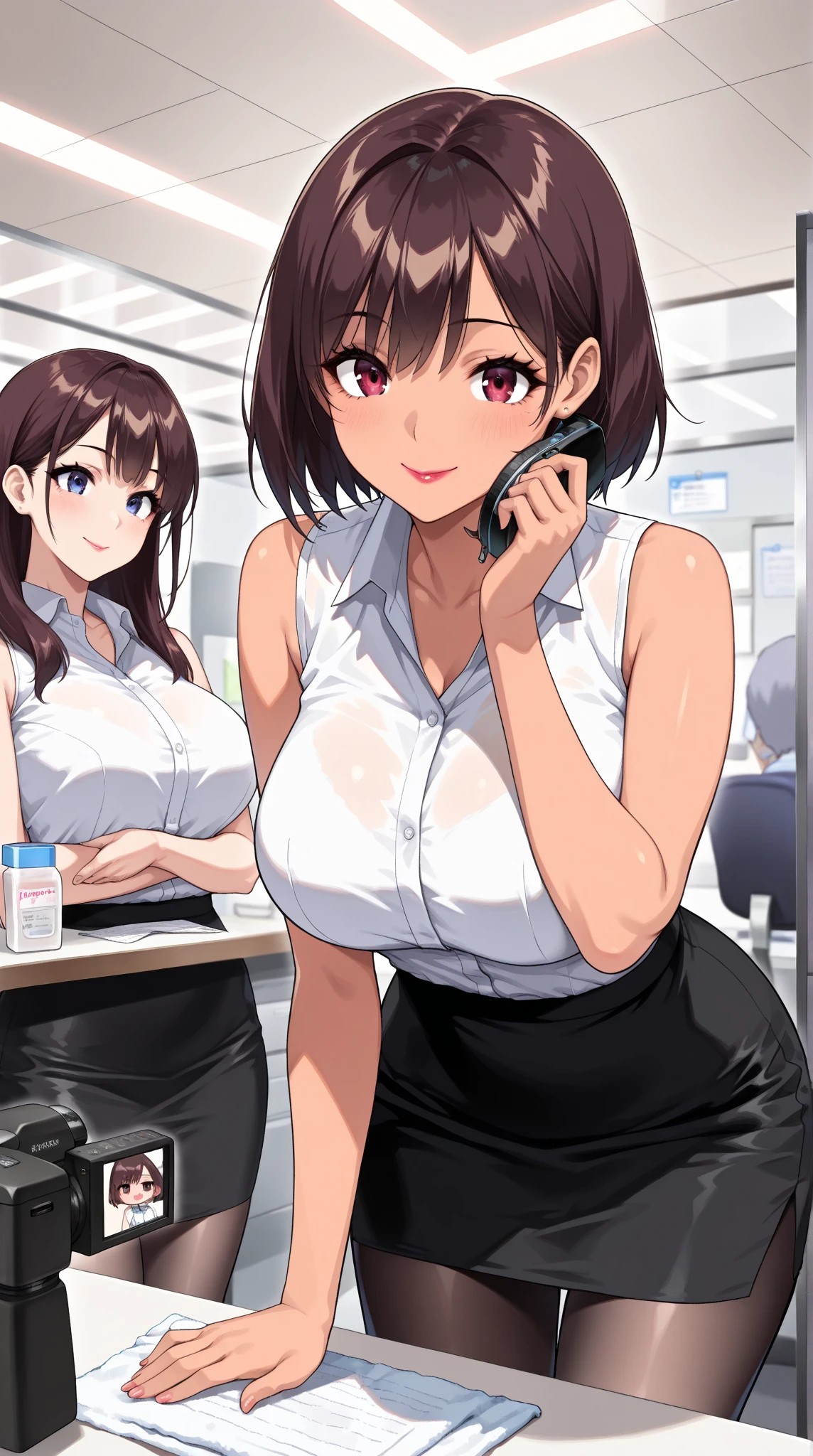 masterpiece, ,(alone:1.1), Sexy, office, High heel, pencil skirt, moro liberation front, big tits, cardigan, bend over