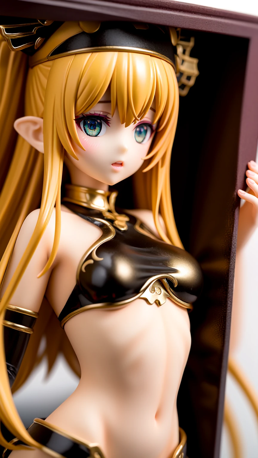 girl、wheat-colored skin、dark skin、odd eye、Right eye red、Left eye green、long hair、gray hair、evening、red dancer costume、red earrings、whole body、Thin fabric、belly button、gold bangles、gold anklet、thighs、shoulder、Red Turban、The background is grassland、look up here、Lipstick is light pink、open your mouth a little、Embarrassed expression、
