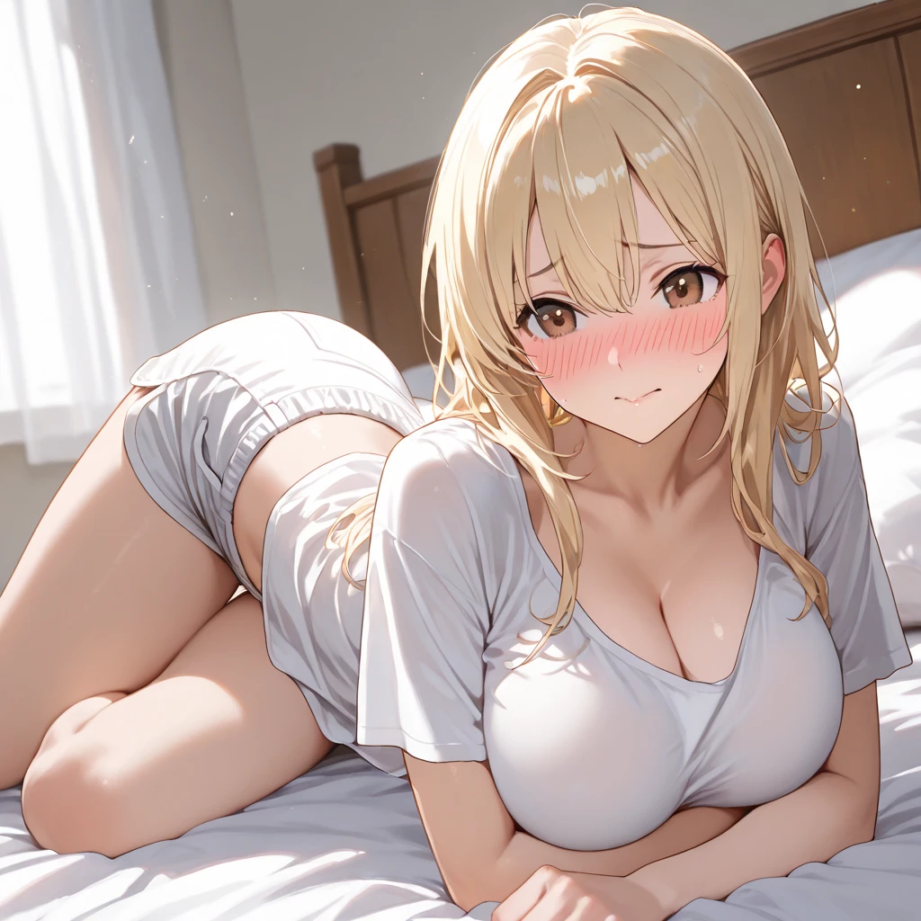 (nsfw:1.2),masterpiece,ultra detailed,hyperrealistic,4k digital art,4k,(tank top shirt,black short skirt),(naughty string-only t-front panties:1.2),(touching and opening pussy with hand:1.1),(tanned skin),seductive anime woman,curvy mature body,gyaru,wetty pussy,light brown hair,(tareme:1.1),orgasm,in heat,shouting axd aroused,crossed eyes,masturbation,28 years old,make-up,seductive female,spreading legs on bed,(dildo on bed),thick thighs,messy room,studio apartment,pubic hair,(holding thick dildo in pussy)