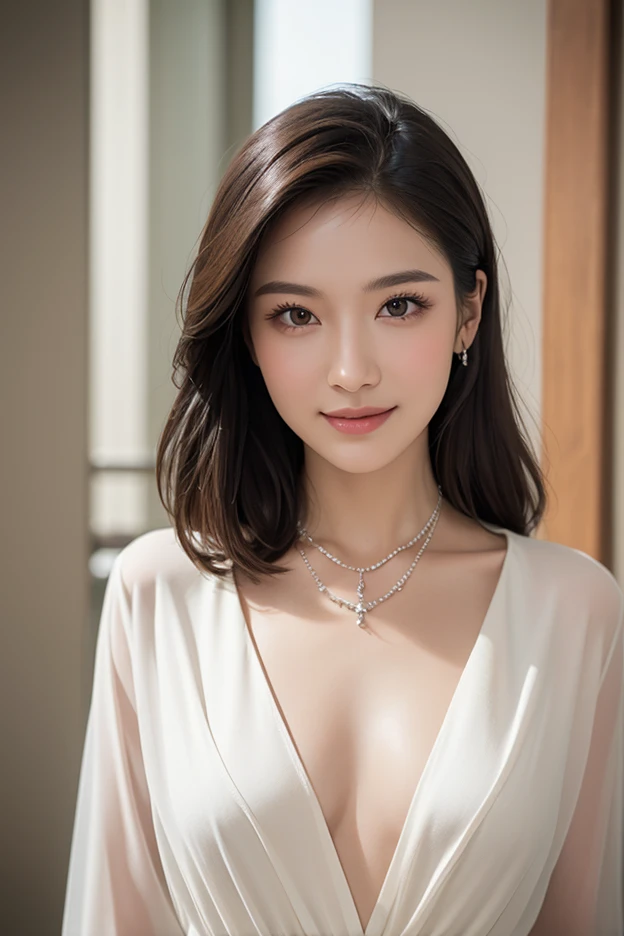 (Elegant clothes with floral print, No bra, Show beautiful thighs:1.5),
((29-year-old, Elegant woman, Sexy body:1.2)),
((She looks like she wants to be kissed.,My eyes are glassy:1.2)),
((I love you?, I want to kiss you?, I want to fuck you?, cheat with me?:1.2)),
((What do you like about my body??, I like my ?, Try touching the breasts?:1.2)),
((Where are you touching? You're so naughty.!,Your dick is getting hard,You were thinking about something naughty:1.5)),
((I'm always thinking of you, I love you, Hold Me:1.5)),
((Come closer to me, Kiss my chest, If you touch me that much I'll feel it:1.5)),
((Stylish bedroom, Black Wall, Late Night, Complete darkness, The night view can be seen from the large window:1.2)),
Eye focus, Narrow shoulders, Beautiful clavicle, Long, slender legs, The back of the hand is beautiful and feminine,
Slender figure, A soft belly, Thin waist,
Ultra detailed face, Ultra detailed breasts, Ultra-detailed skin, Fair skin, Glossy Skin,
Slim face contour, Beautiful small face, Beautiful straight nose,
Ultra-detailed eyes, Slit eyes, Brown eyes, double eyelid, Beautiful thin eyebrows, Thin, long eyelashes,
Ultra-detailed lips, Fuller lips, Glossy pink lips, Flushed Cheeks, White teeth,
Beautiful actress's languid make-up, Pink lipstick,
Dark Brown Hair, Delicate soft hair,
(Put your hair up, Medium Short Hair, Layered:1.2), (Blunt bangs:1.2),
(Stylish looking earrings,necklace,bracelet,shiny nail art:1.2),
((Look up)),
((Squinting)),
((pursing lips)),
((Fingers touching lips)),
((Blushing)),