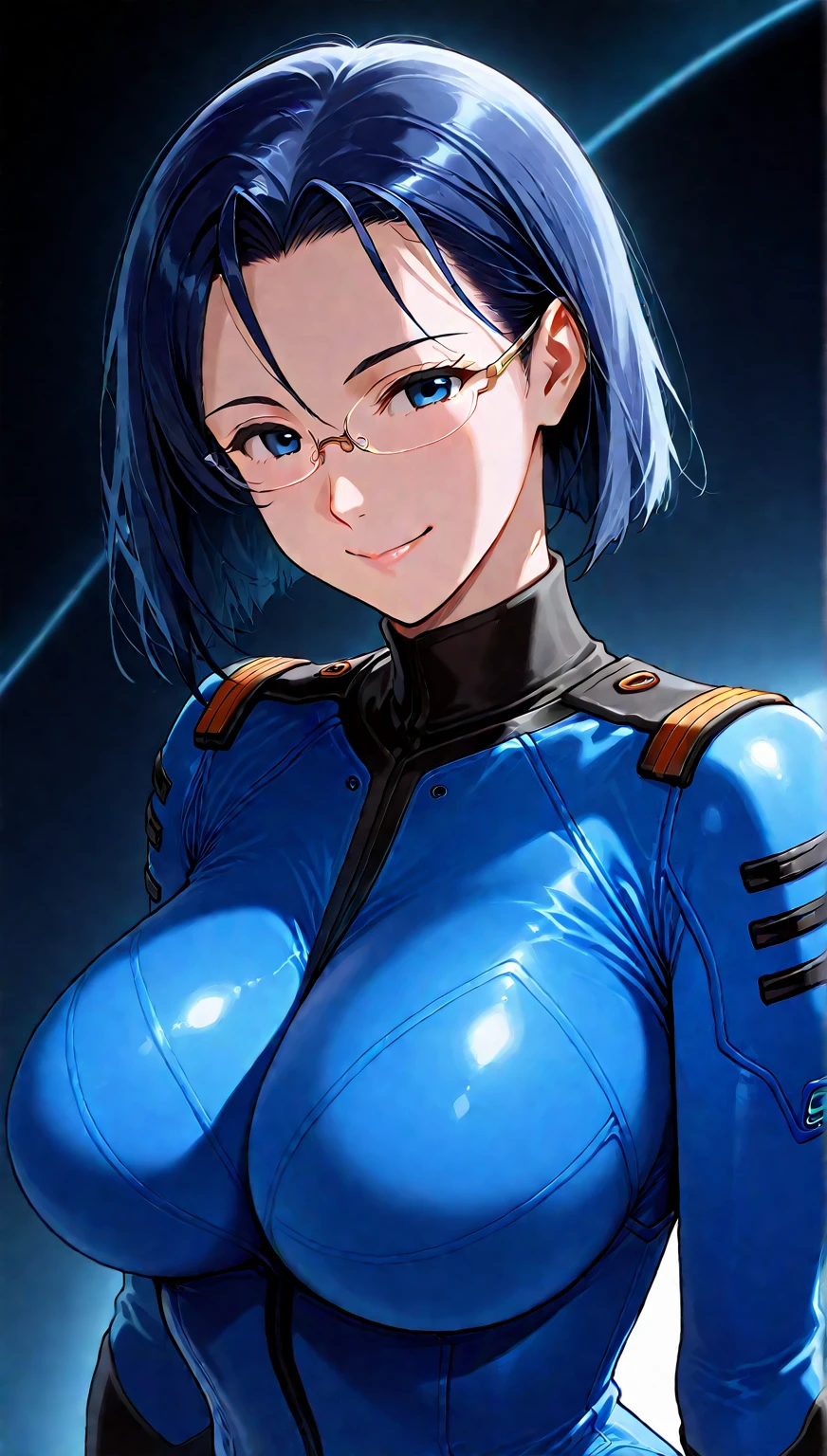 (masterpiece, best quality:1.2),(mature female), solo, 1girl, niimi kaoru, expressionless, looking at viewer, sitting, crossed legs, hand on own face, hairclip, glasses, bodysuit, uniform, belt,<lora:spacebattleship_niimi-11:0.7>,<lora:koreanDollLikeness:0.6>