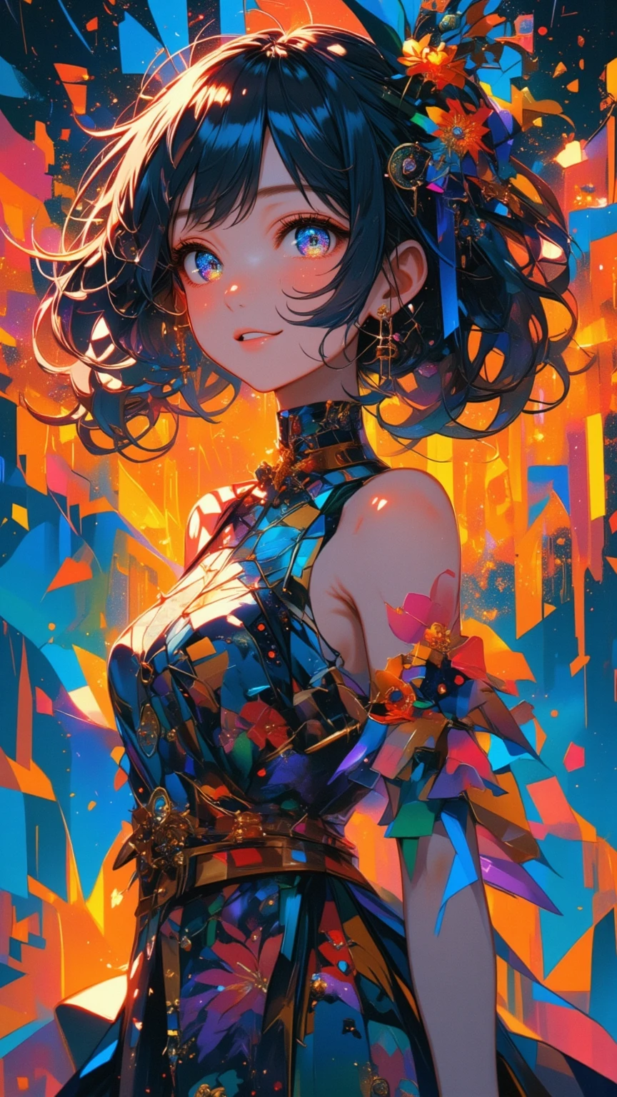 ,beautiful flower々）、Medium chest、 (masterpiece, Highest quality), Official Art, beautifully、aesthetic: 1.2), (1 girl), Very detailed, (Geometry Art: 1.3), colorful