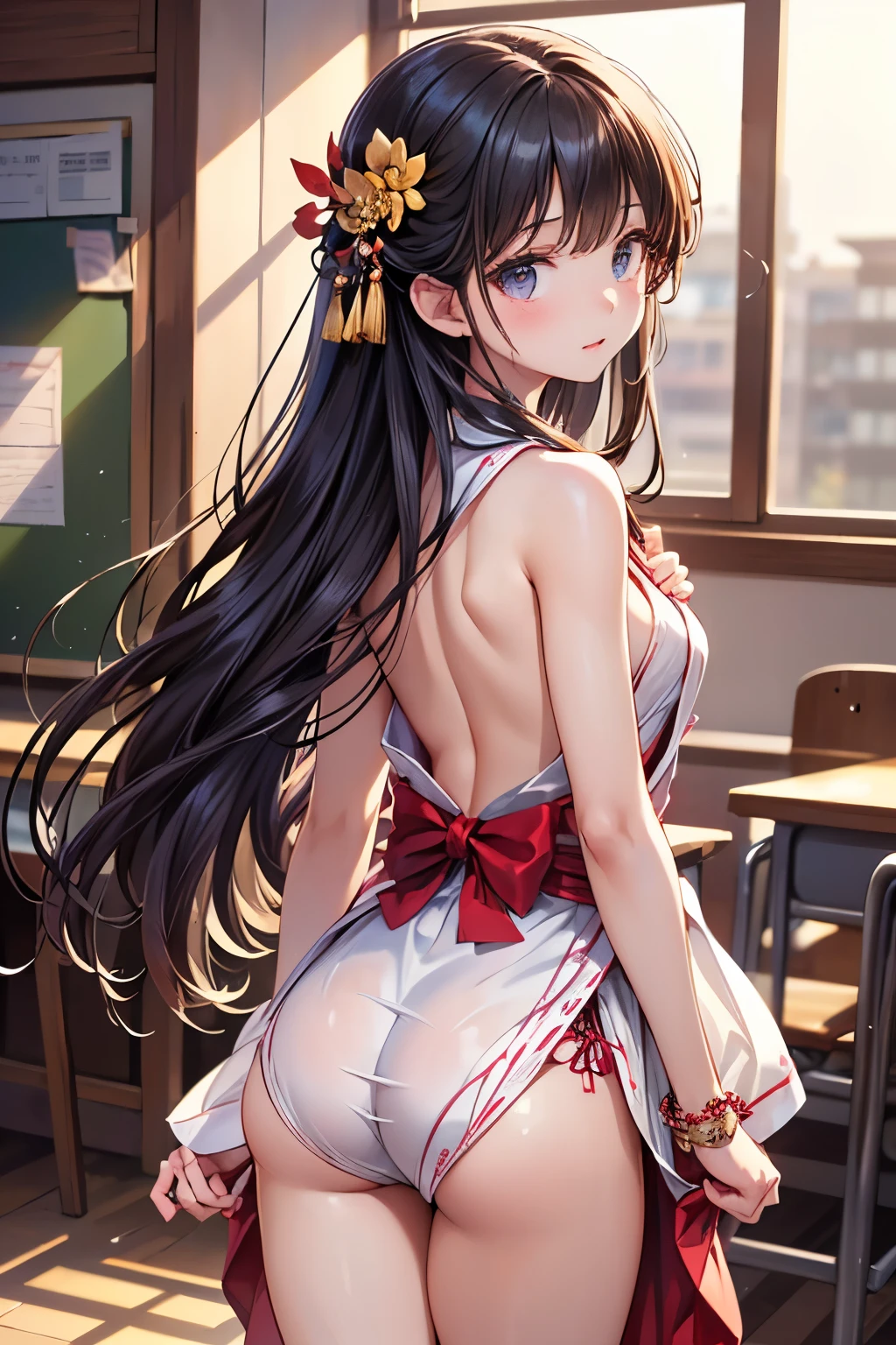 top-quality、extremely delicate and beautiful、Soio、Soio、8--old l、japanes、Lori、Chiquita、elementary stu、cheer girl、((Pink leotard))、(highleg)、Tiara on the head、A smile、is standing、Facing backwards、s ass、Prickets、The background is mud、With only the buttocks out、Wall butt、Buried in a pile of mud、